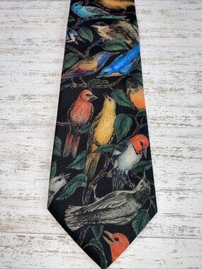 Vintage D’em Crazy Bird Tie Colorful Novelty Nature USA Made Mens Necktie